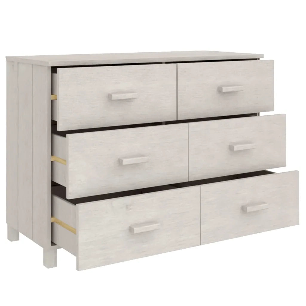 Credenza HAMAR Bianca 113x40x80 cm in Legno Massello di Pino 340449