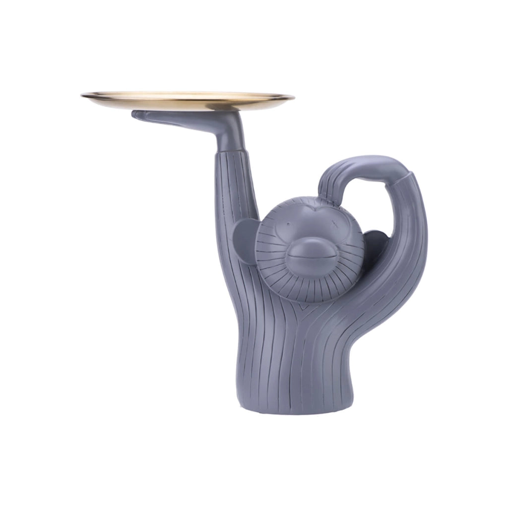 Decorazione per interni Crazy Monkey in resina con in mano un vassoio Grigio TechKidz
