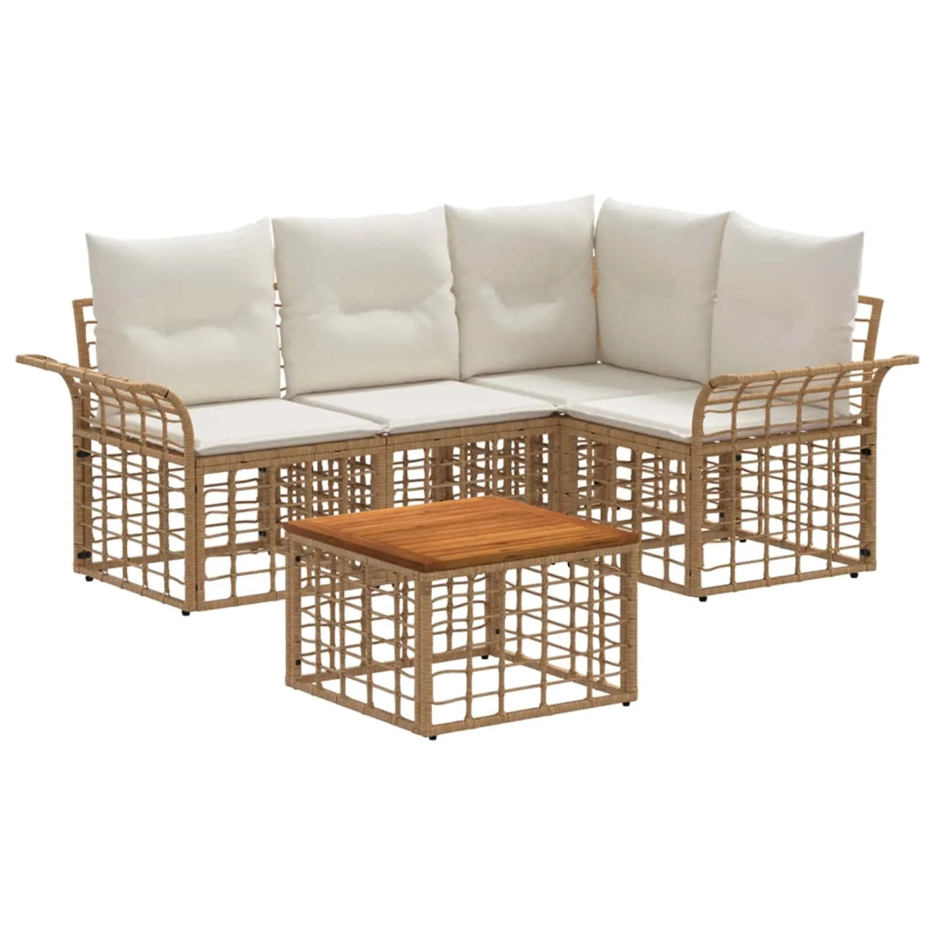 Set di divani da esterno 5 pz | Set Salotto da Giardino Naturale e Bianco Crema