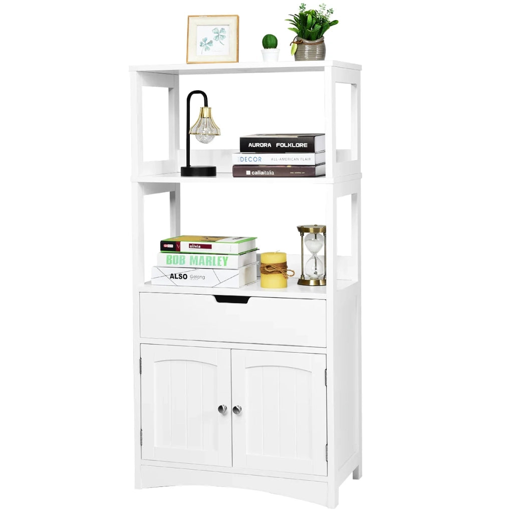 Mobiletto portaoggetti con 2 ante 32,5 x 60 x 122 cm ampio spazio di archiviazione design elegante in MDF bianco 20_0010273