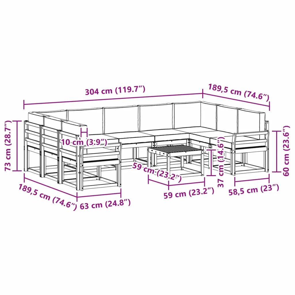 Set di divani da esterno 10 pz Bianco e Antracite Poliestere 3388256