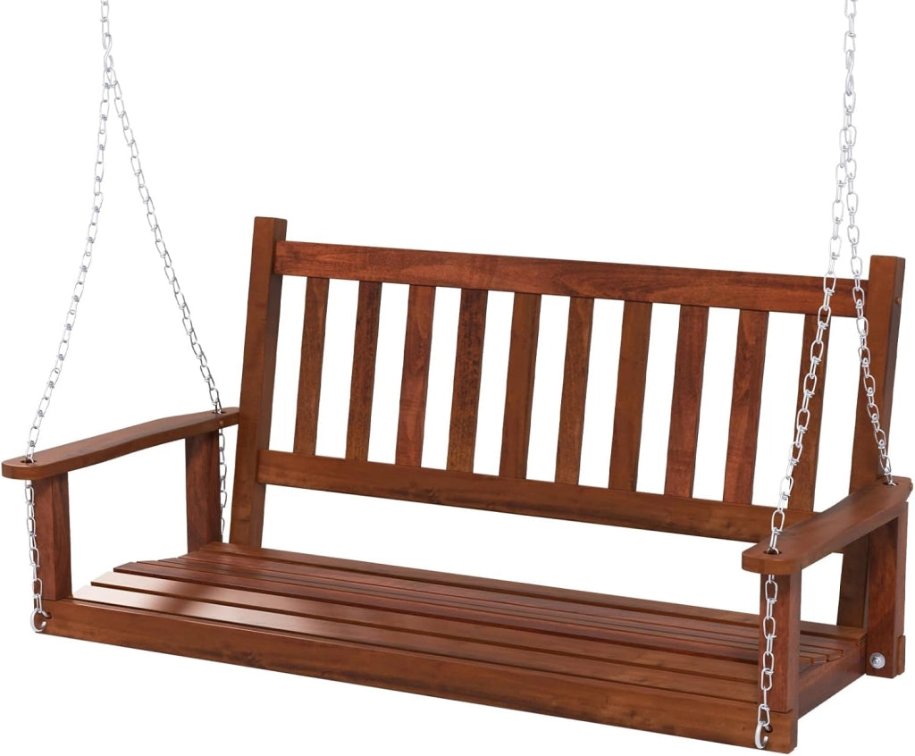 Altalena da Giardino in Legno per 2 Persone, Panchina Sospese in Legno con Capacità di Peso di 230 kg, Sedia a Dondolo per Giardino, Cortile (Marrone, 136 x 67 x 63 cm)