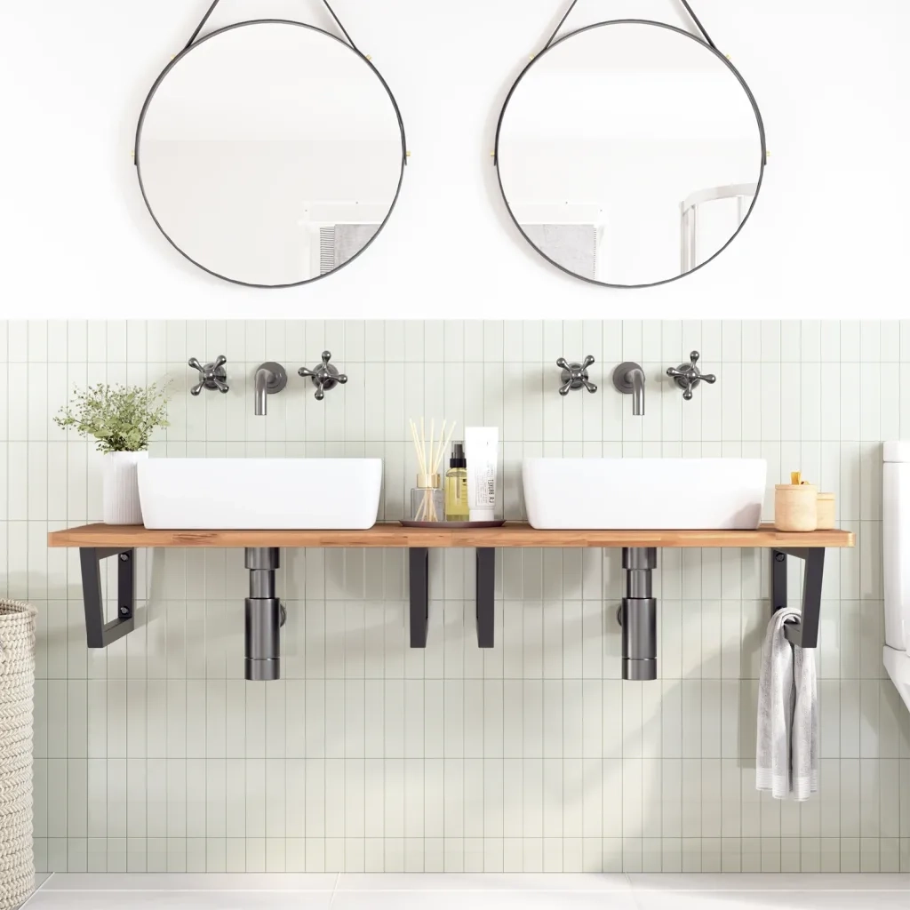 Reggimensole per Lavabo 2 pz Nere Trapezio in Acciaio 4007287