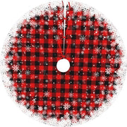 Cappotto di albero di Natale in rosso e nero con fiocchi di neve bianchi, cuscino con motivo di cappotto di Natale - 48 pollici