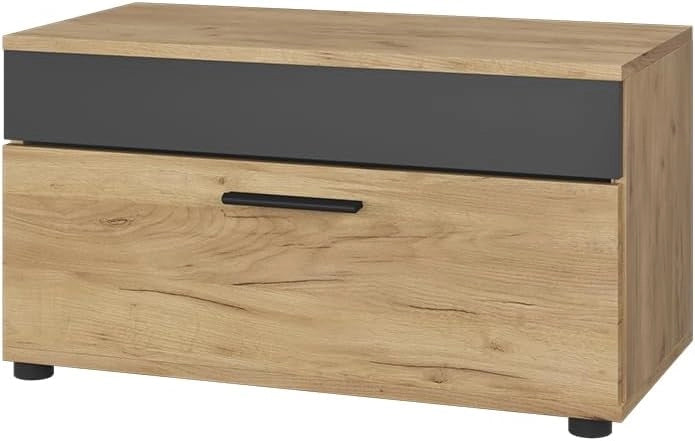 Mobiletto da soggiorno Berno, Quercia dorata/antracite, 70.8 x 38.9 cm con porta a battente, adatto per riporre libri e raccoglitori