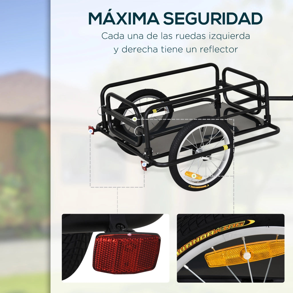 Carrello Bicicletta Pieghevole da Carico 40kg ¨C zephmum ¨C 139x71.5x49 cm Nero Acciaio
