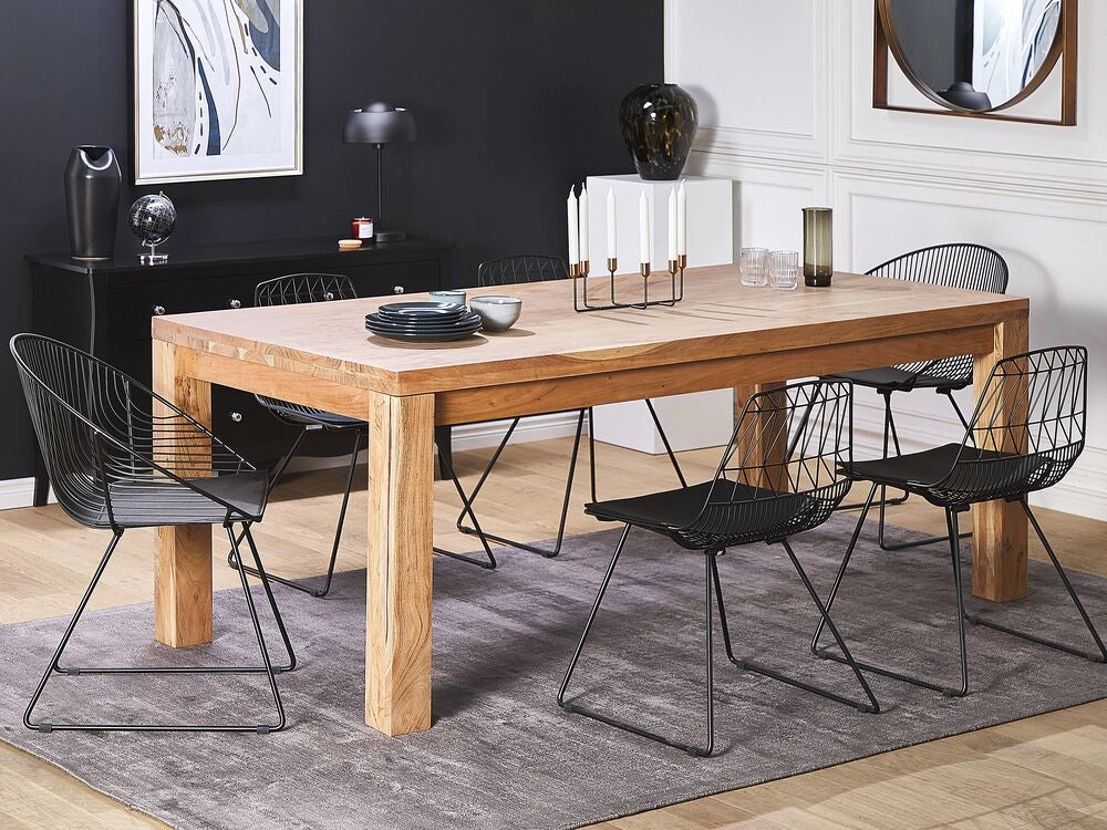 Tavolo da pranzo in legno chiaro in legno massello di acacia 180 x 90 cm tradizionale country