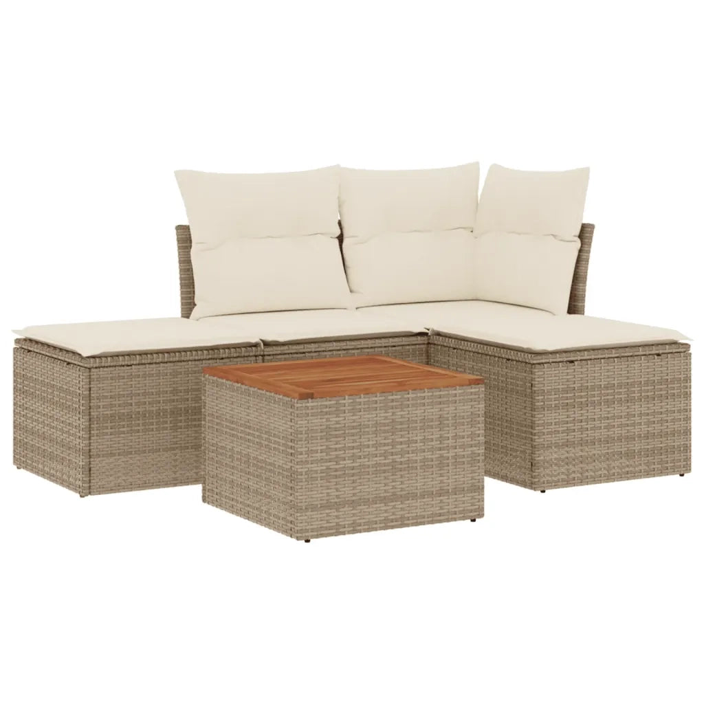 Set Divano da Giardino 5 pz con Cuscini-Sofa da Giardino-Divanetto da esterno Beige in Polyrattan 446397