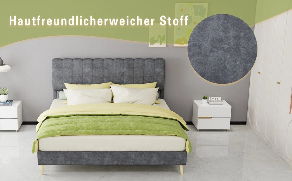 Letto Imbottito con Testiera Morbida ¨C MINIMAL ¨C Grigio, 160x200, con Materasso