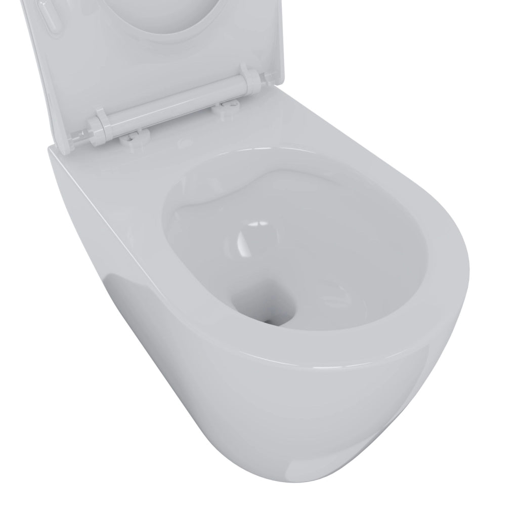 Coppia Sanitari Filo Muro Filomuro Vaso WC Rimless Tornado Flush Senza Brida Bidet In Ceramica Design Moderno Copriwater Soft Close Chiusura Rallentata Bianco Lucido