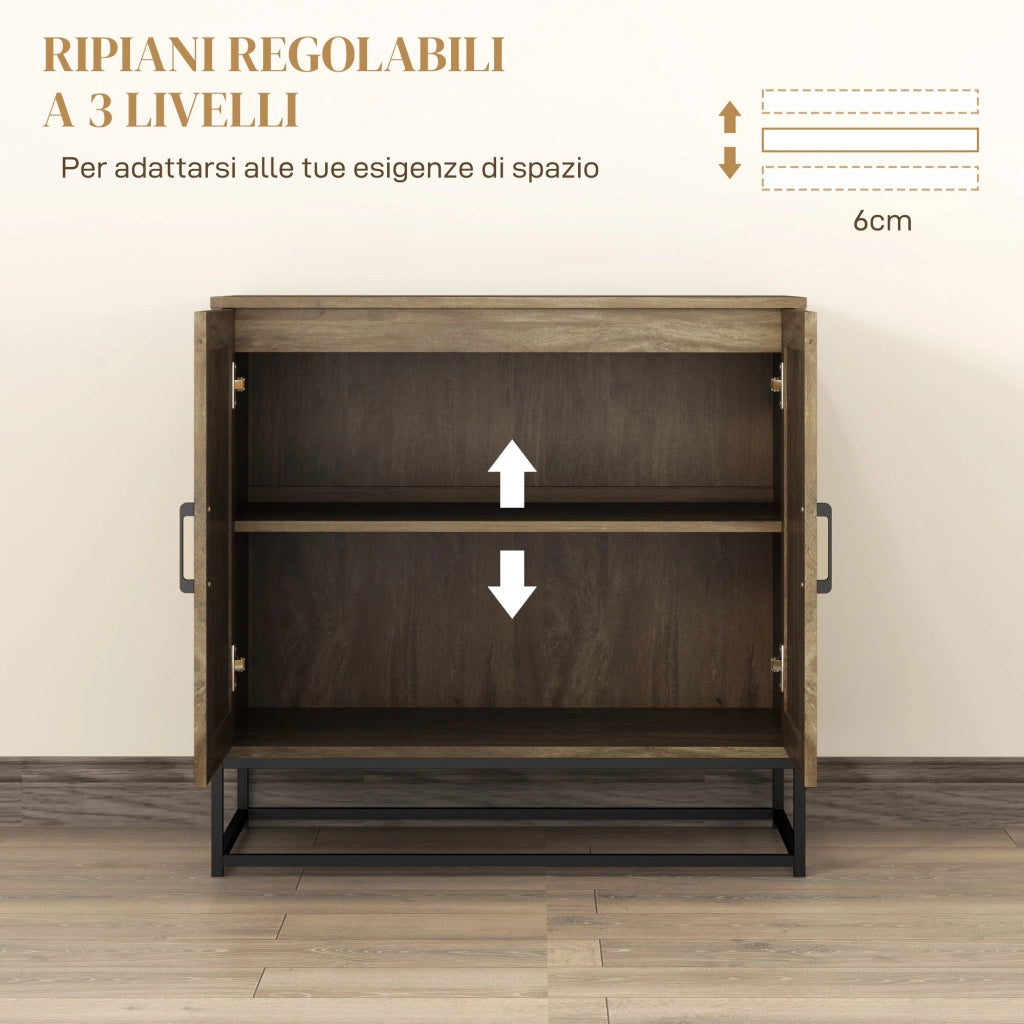 Credenza Mobile Basso Multiuso 80x40x78 cm in Legno e Acciaio Marrone e Nero