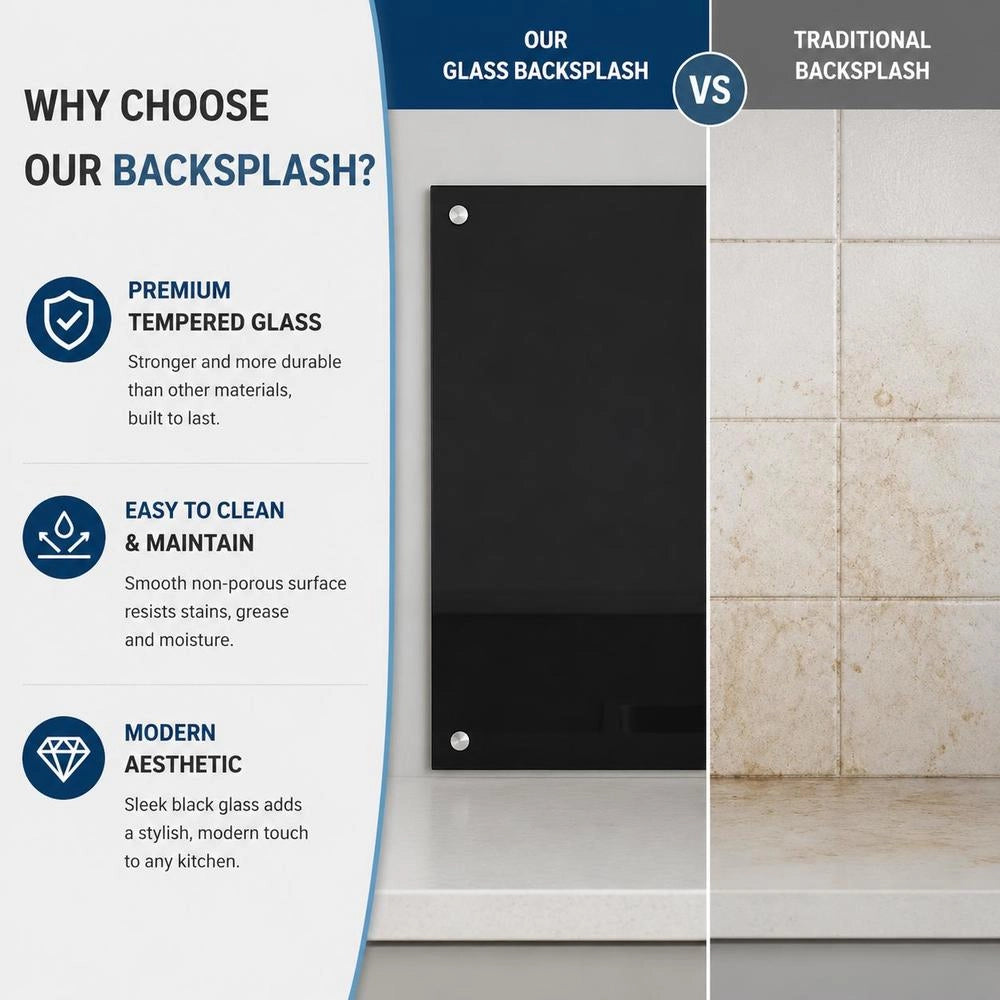 Kitchen Backsplash Black 80x50 Cm Tempered Glass
