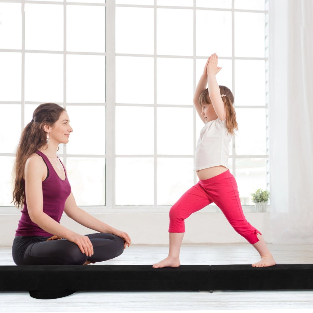 Trave 210 cm pieghevole da ginnastica con solida base di legno, Trave di equilibrio portatile con maniglie Nero-Sbarre e travi da ginnastica