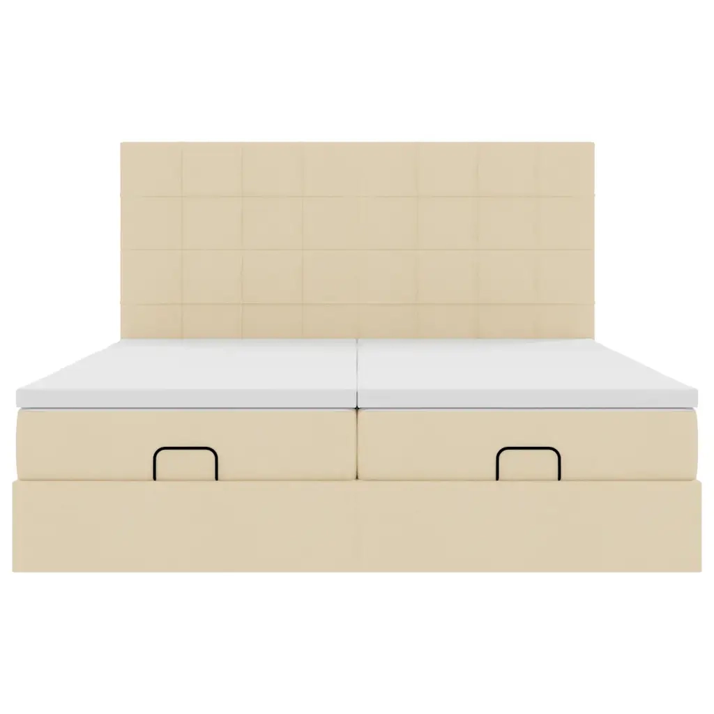 Struttura Letto Pouf con Materassi Crema 200x200 cm in Tessuto 3314553