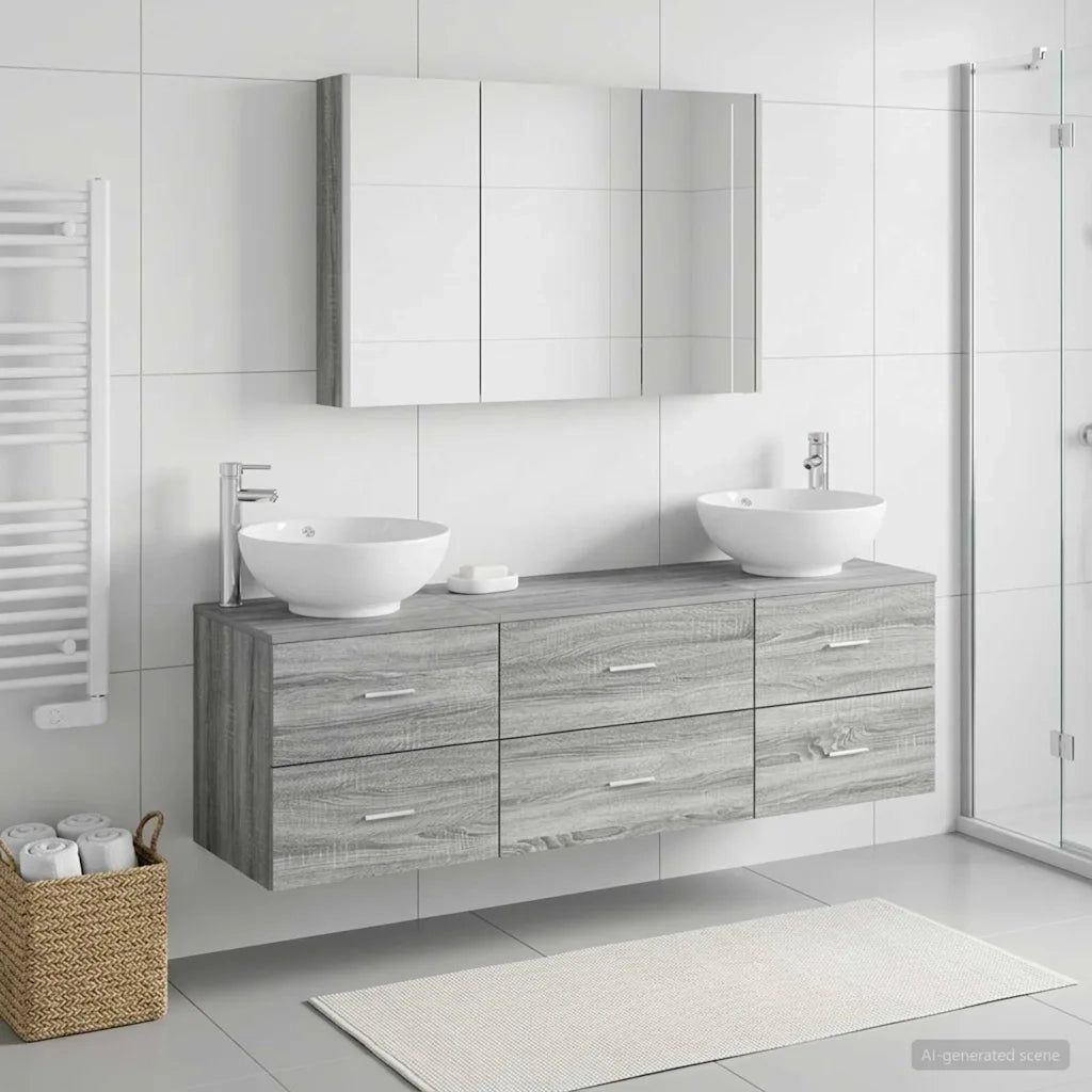 Set di mobili per il bagno 4 pcs Sonoma grigio 3406948