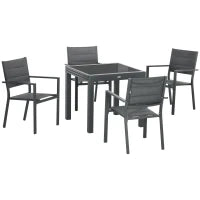 Set da Giardino con Tavolo Estensibile e 4 Sedie Impilabili in Alluminio e Textilene, per 4 Persone, Grigio
