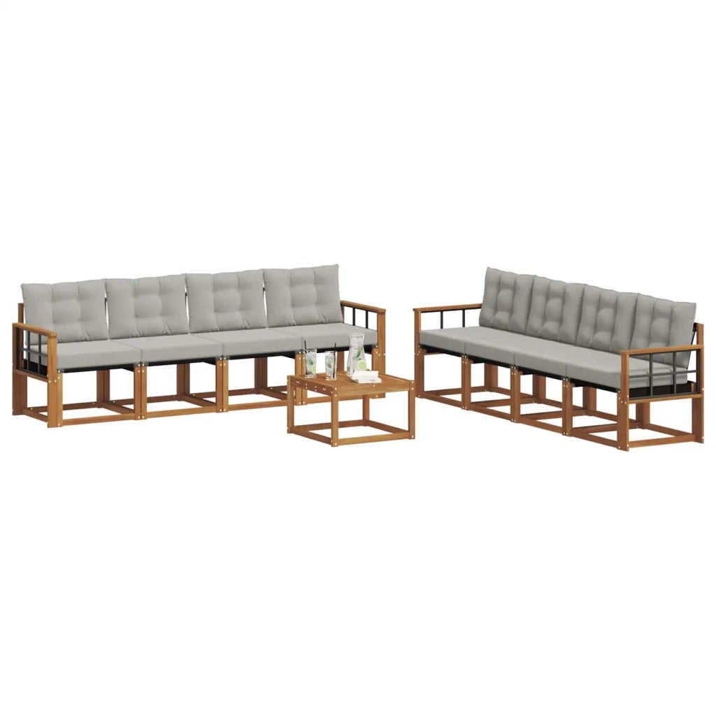 Set di divani da esterno 9 pcs Grigio Naturale e Chiaro