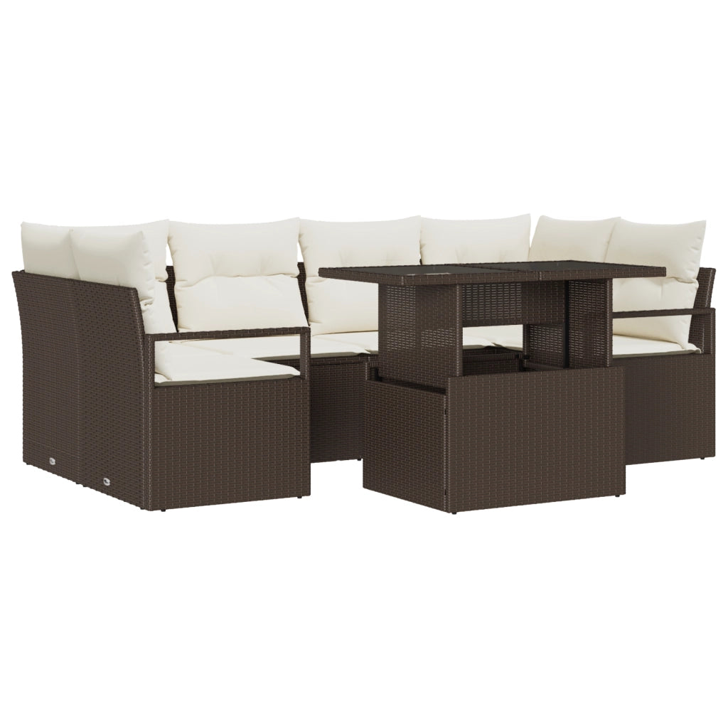 Set di divani da giardino  da 7 pezzi con cuscini marroni in rattan sintetico