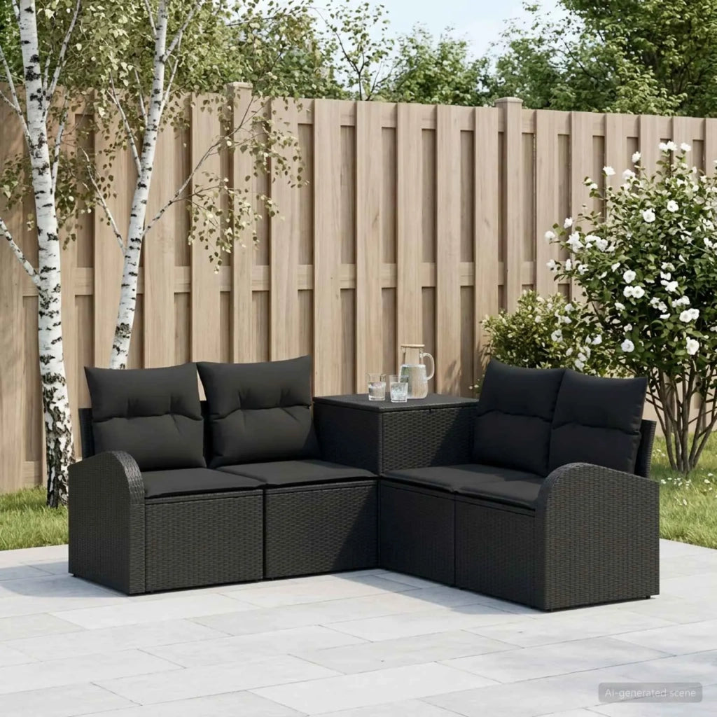 Set di divani 5 pz Nero Rattan sintetico e Acciaio 3447771