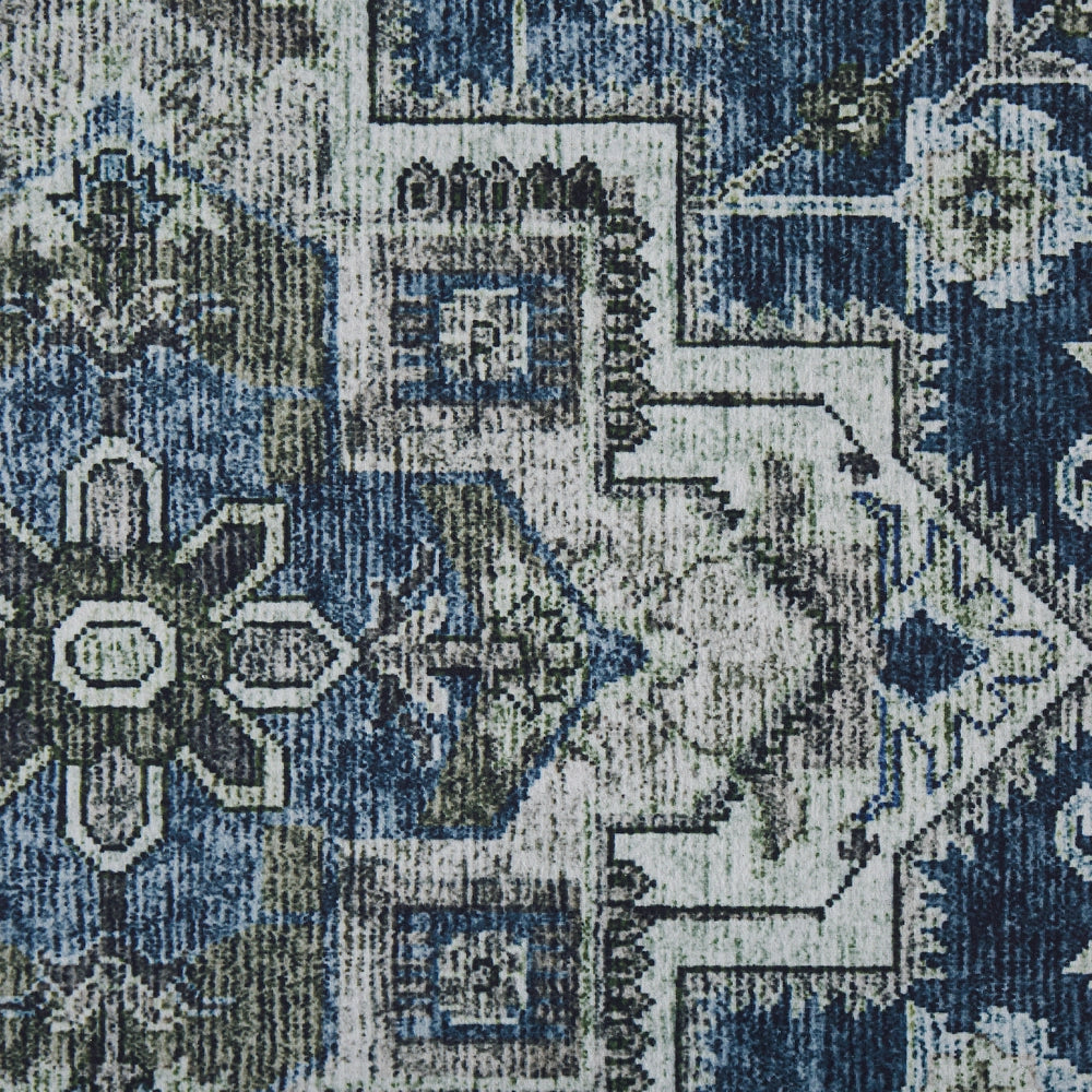 Tappeto passatoia grigio e blu poliestere 80 x 300 cm decorazioni orientali invecchiate per la camera da letto del soggiorno
