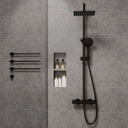 Colonne doccia nero, soffione doccia quadrato 20x20cm acciaio inox, miscelatore termostatico doccia tondo antiscottature