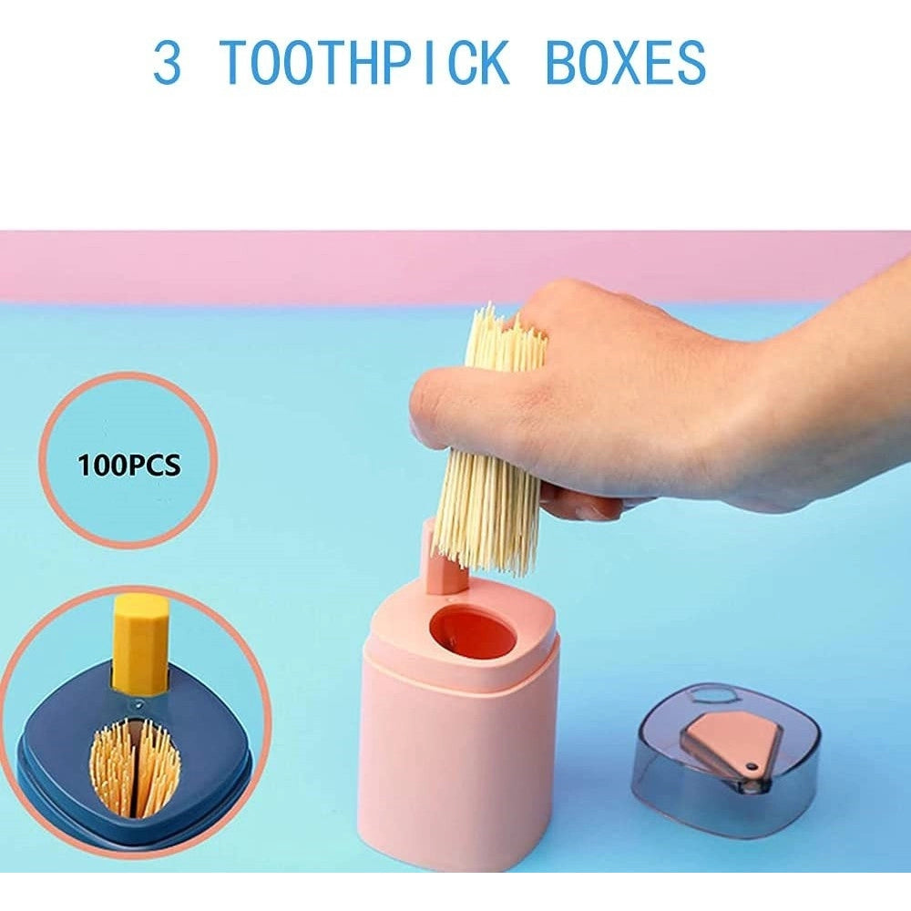 Trade Shop - Kit 3 Pezzi Porta Stuzzicadenti Automatico Dispenser Pop-up Pulizia Denti Cucina -
