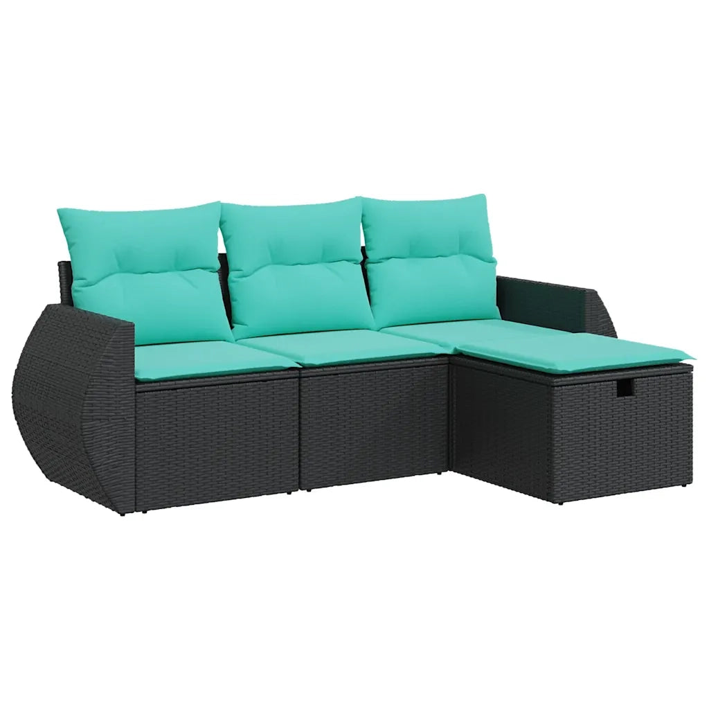 Set Divani da Giardino 4 pz | Set Salotto da Giardino con Cuscini Nero in Polyrattan