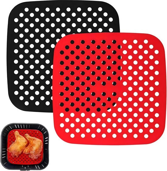 Mat di cottura aeree in silicone, 2 pezzi, riutilizzabile, BPA libero, progettato a fori, resistente fino a 221°C, sostituzione ideale per carta da forno, rivestimento per airfryer.
