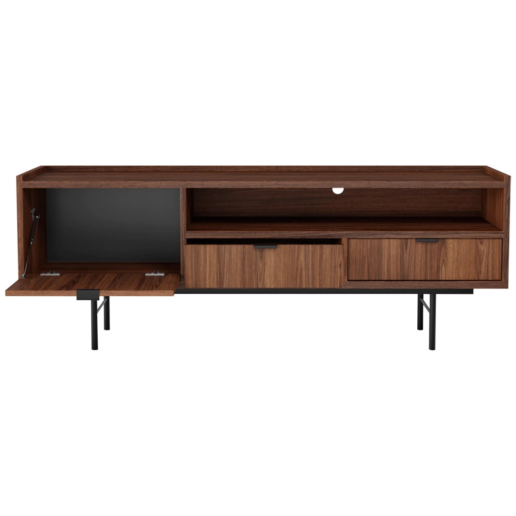 Mobile TV Con 1 Anta A Ribalta 2 Cassetti E Vano A Giorno Con Passacavo In Melaminico Per Soggiorno Salotto Zona Living Design Moderno Contemporaneo 150 X 40 X 55 Cm Noce