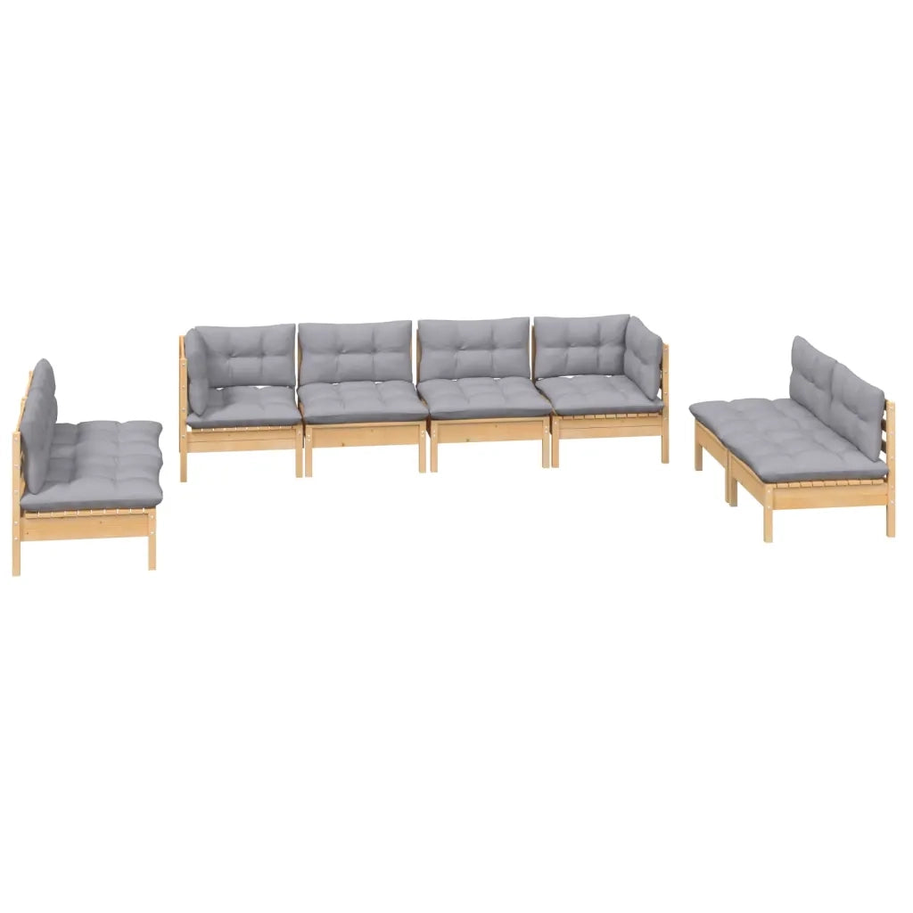 Set Divani da Giardino 8 pz con Cuscini Grigi Massello di Pino cod mxl 38669