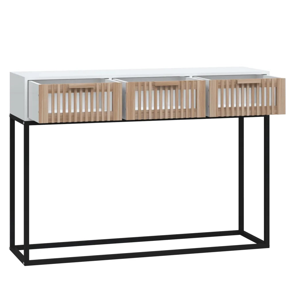 Tavolino Consolle | Tavolo d'Ingresso Bianco 105x30x75 cm Legno Multistrato e Ferro