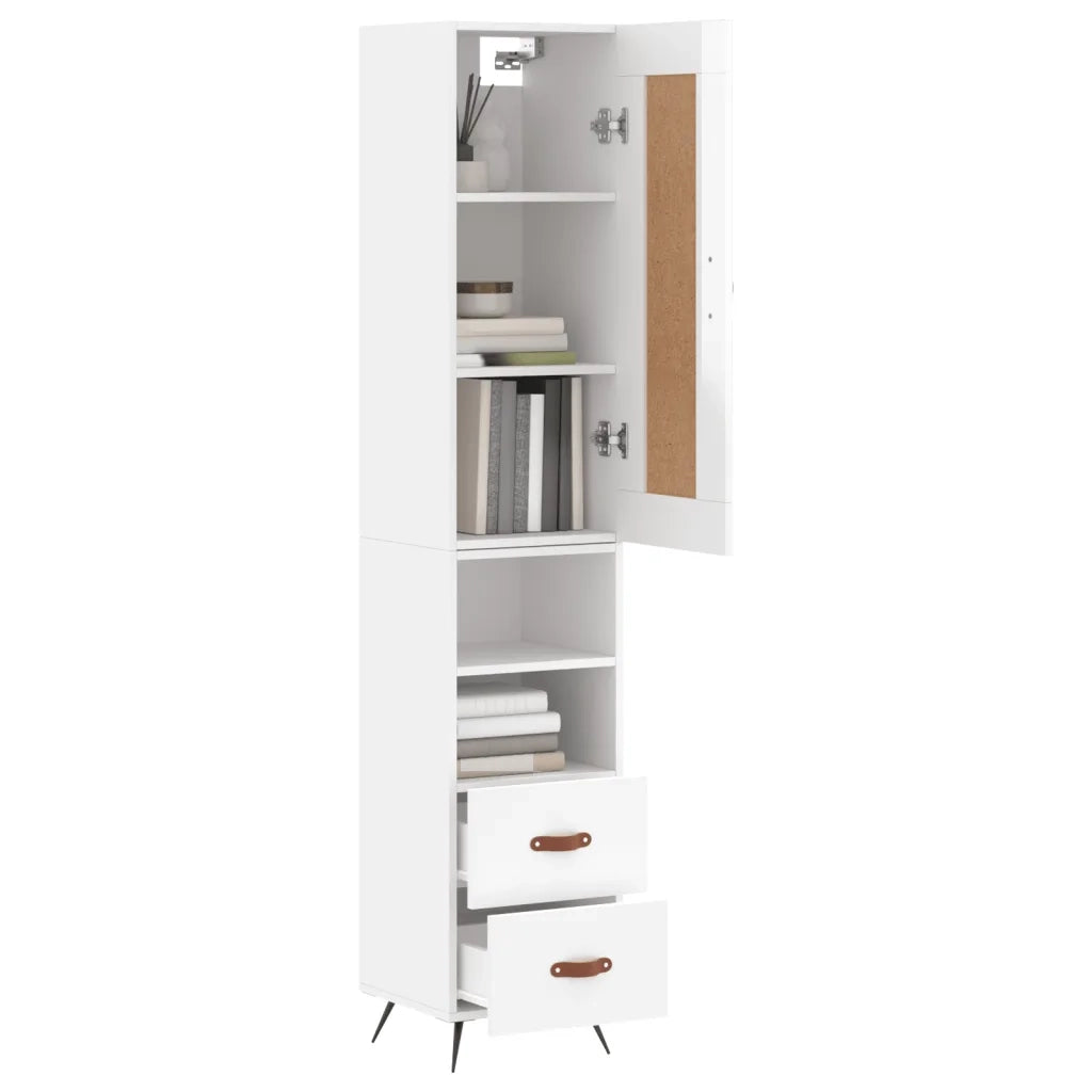 Credenza-Buffet-Armadio da cucina 34,5x34x180 cm in Legno Multistrato Bianco Lucido 685993