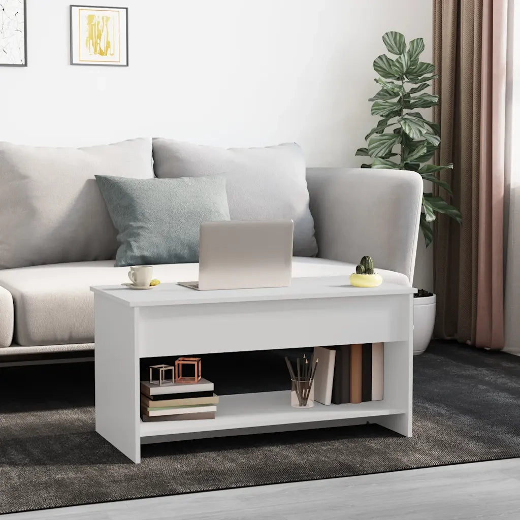 Tavolino da Salotto-Tavolino da soggiorno-Tavolo Bianco 102x50x52,5 cm in Legno Multistrato