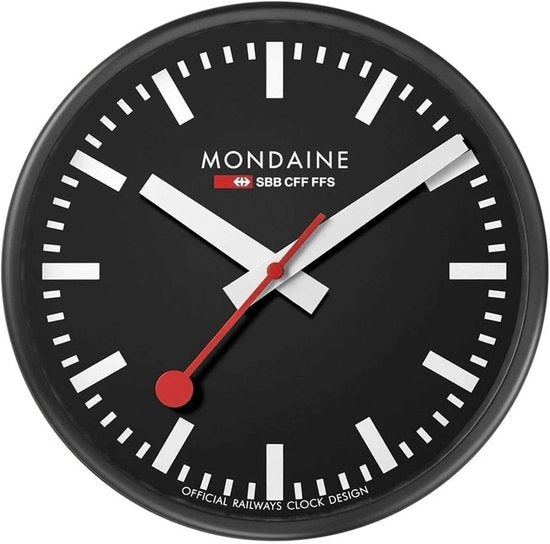 Orologio da Parete 25 cm - Stazioni Orario - Resistente al Trucco - Nero - Alluminio - 25 cm