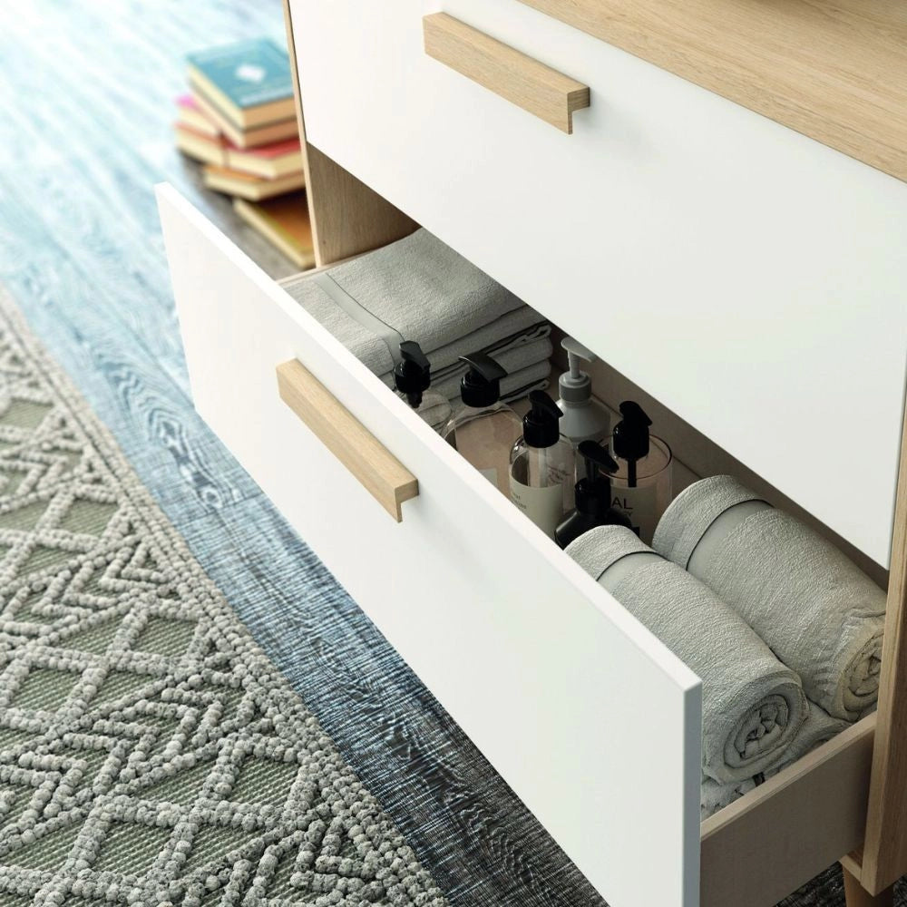 Mobile bagno Nordic: stile scandinavo rovere e bianco e funzionalità 80x45x80H
