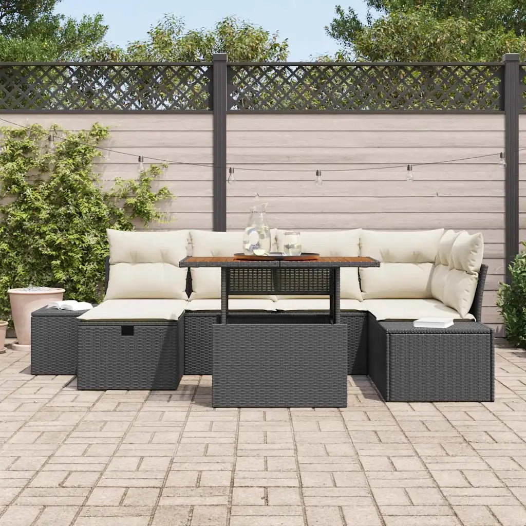 Set Divano da Giardino con cuscino 7 pcs Nero polyrattan 3360051