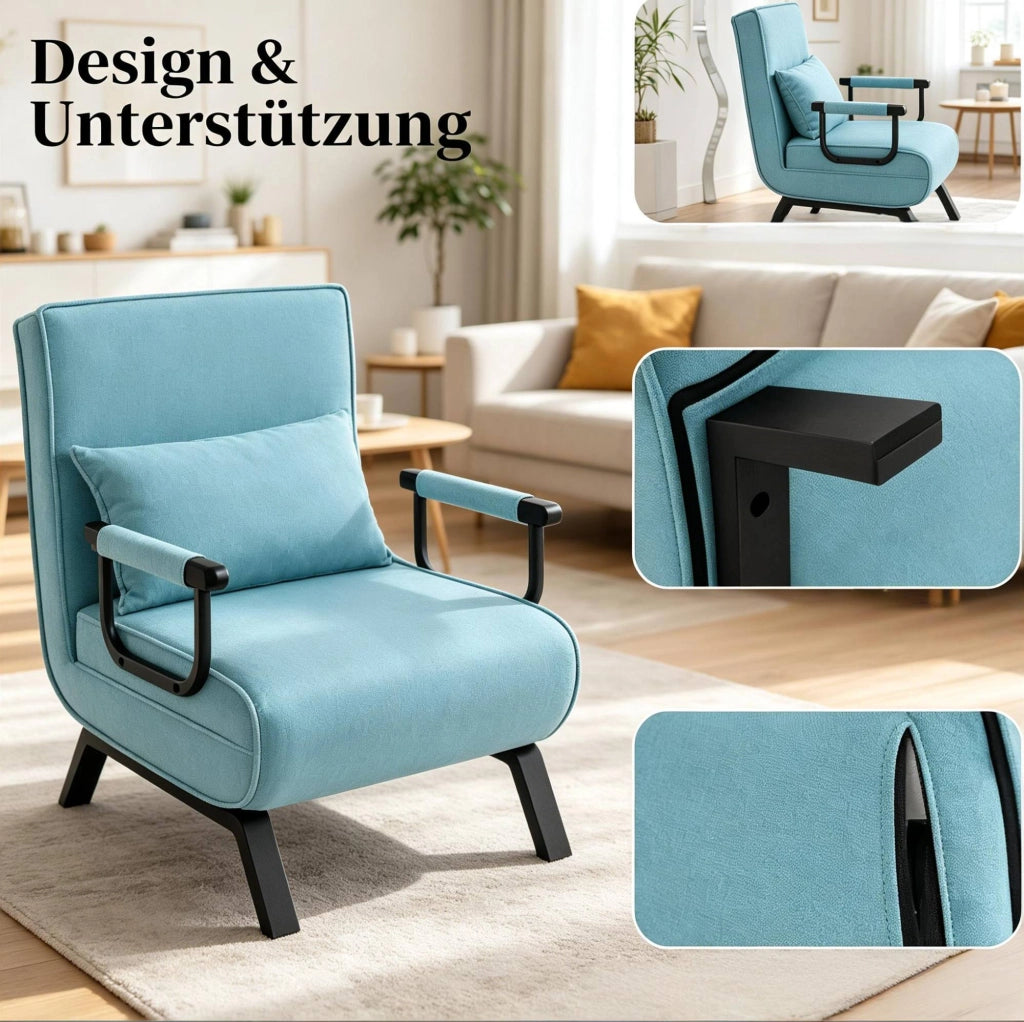 Poltrona letto pieghevole 3 in 1 blu con schienale regolabile