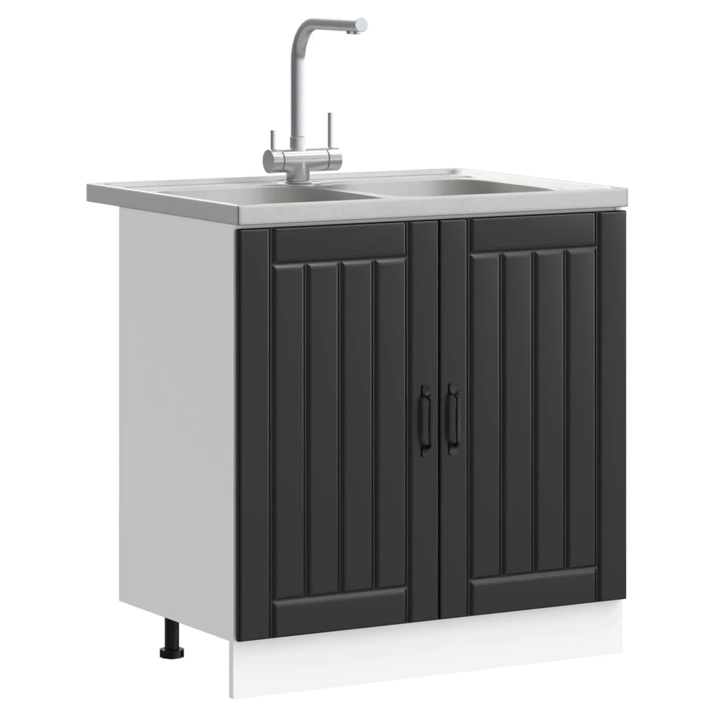 Mobiletto per lavabo Lucca 2 pcs Nero Legno multistrato 3315012