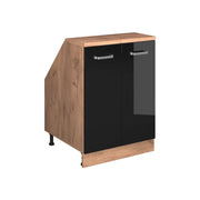 Mobile cucina sottotetto R-Line Nero lucido/Rovere dorato 60 cm con 2 porte, carcassa 60 cm profondità Vicco