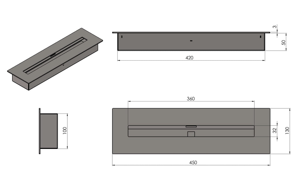 Camino a Bioetanolo da Incasso 90x45 cm Corner 900 Left Sinistro Nero con Vetro