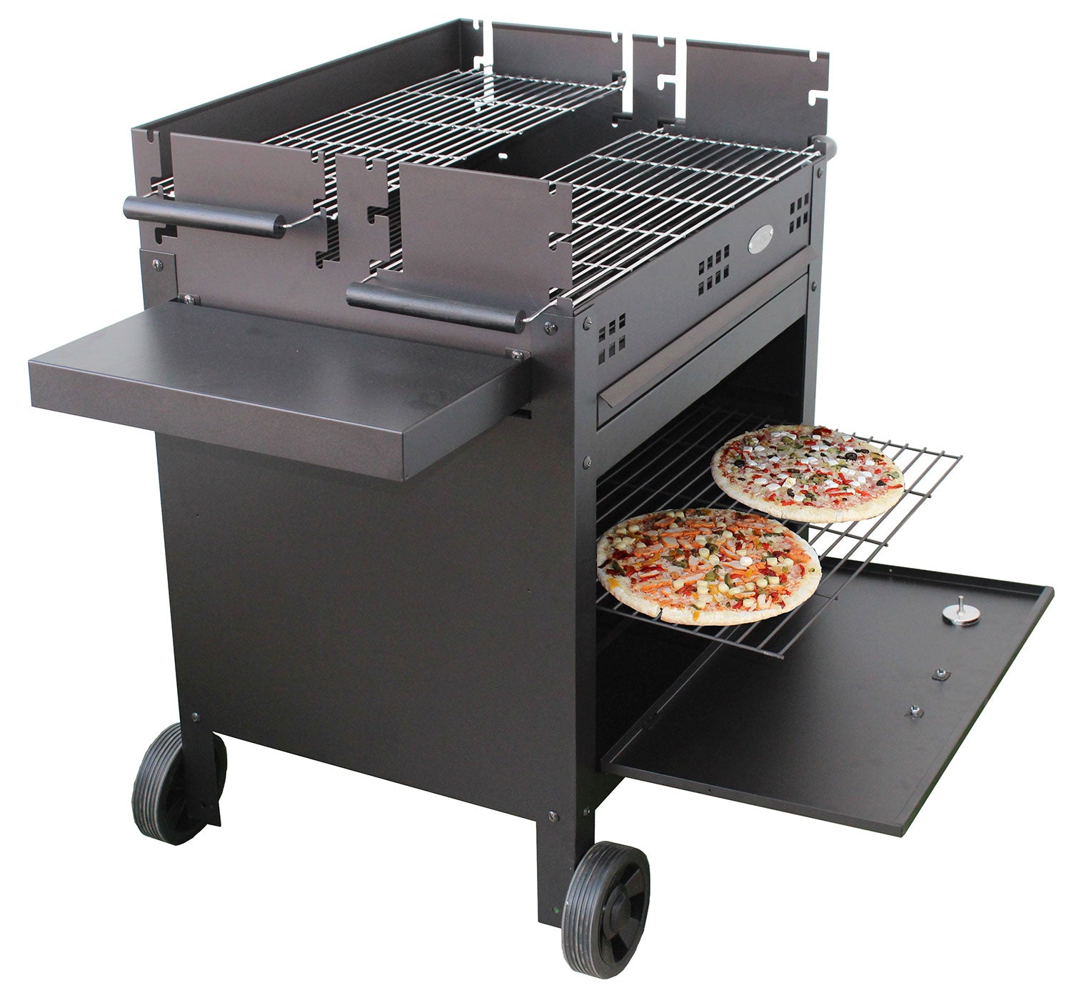 Barbecue a Legna e Carbone 120x60x92 cm con Forno per Pizza in Acciaio Etna Nero