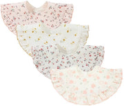 Set di 4 bandane per bambini unisex in mousseline, 360 gradi girabili, slabbetji in cotone per bambini con denti da latte (set di fiori)