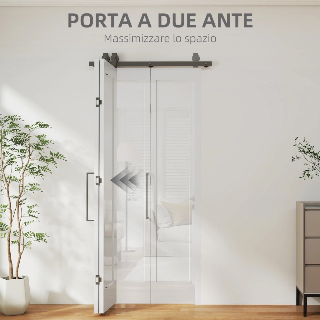 Porta Scorrevole a Libro 90x210 cm con Superficie Verniciabile in MDF e Carbonio Bianco