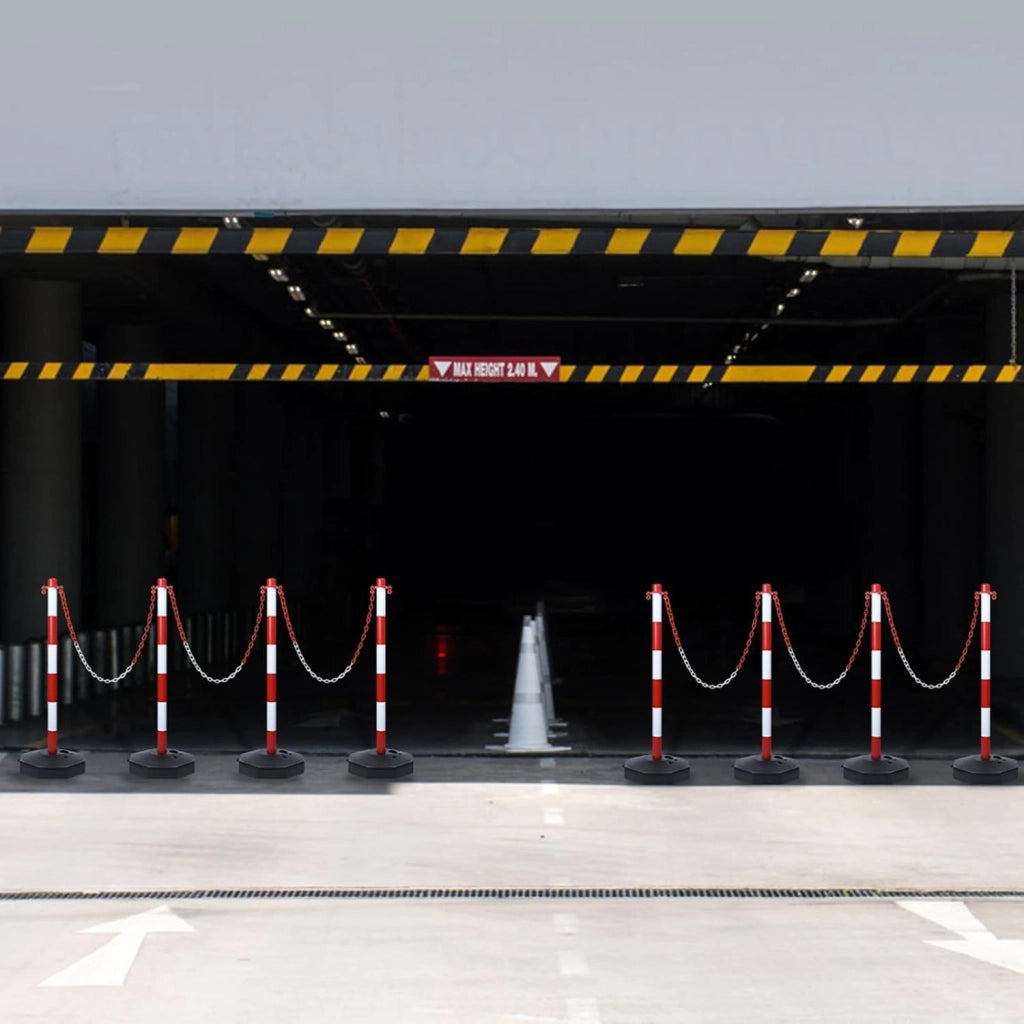 4 pali di intercettazione parcheggio con 4 catene di intercettazione da 140 cm, in plastica, per controllo traffico parcheggio