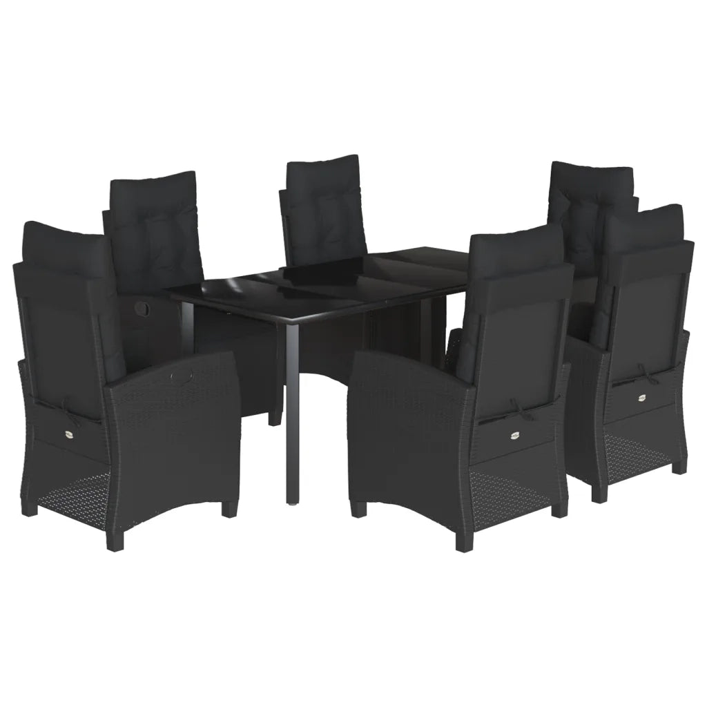 Set da Pranzo da Giardino 7 pz Nero con Cuscini in Polyrattan