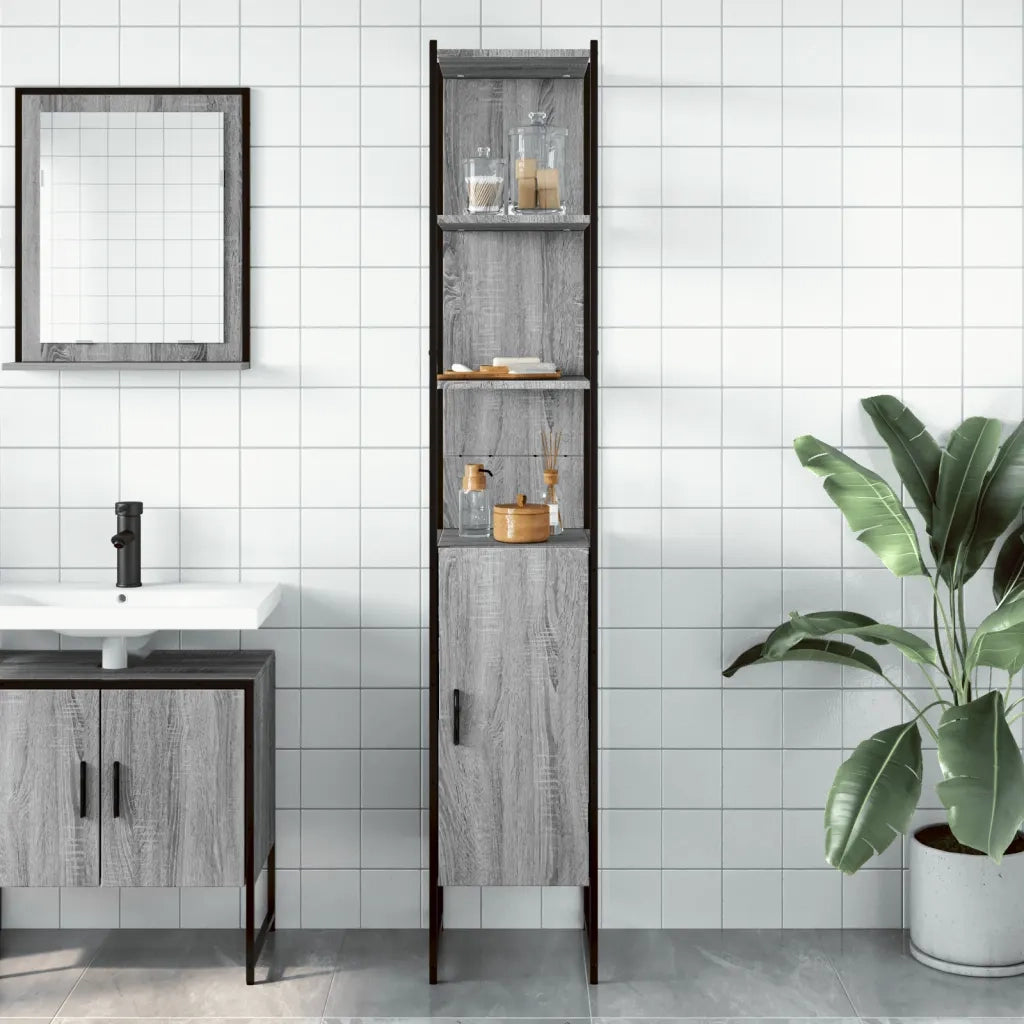 Mobile da Bagno | Armadio da bagno Grigio Sonoma 33x33x185,5 cm Legno Multistrato