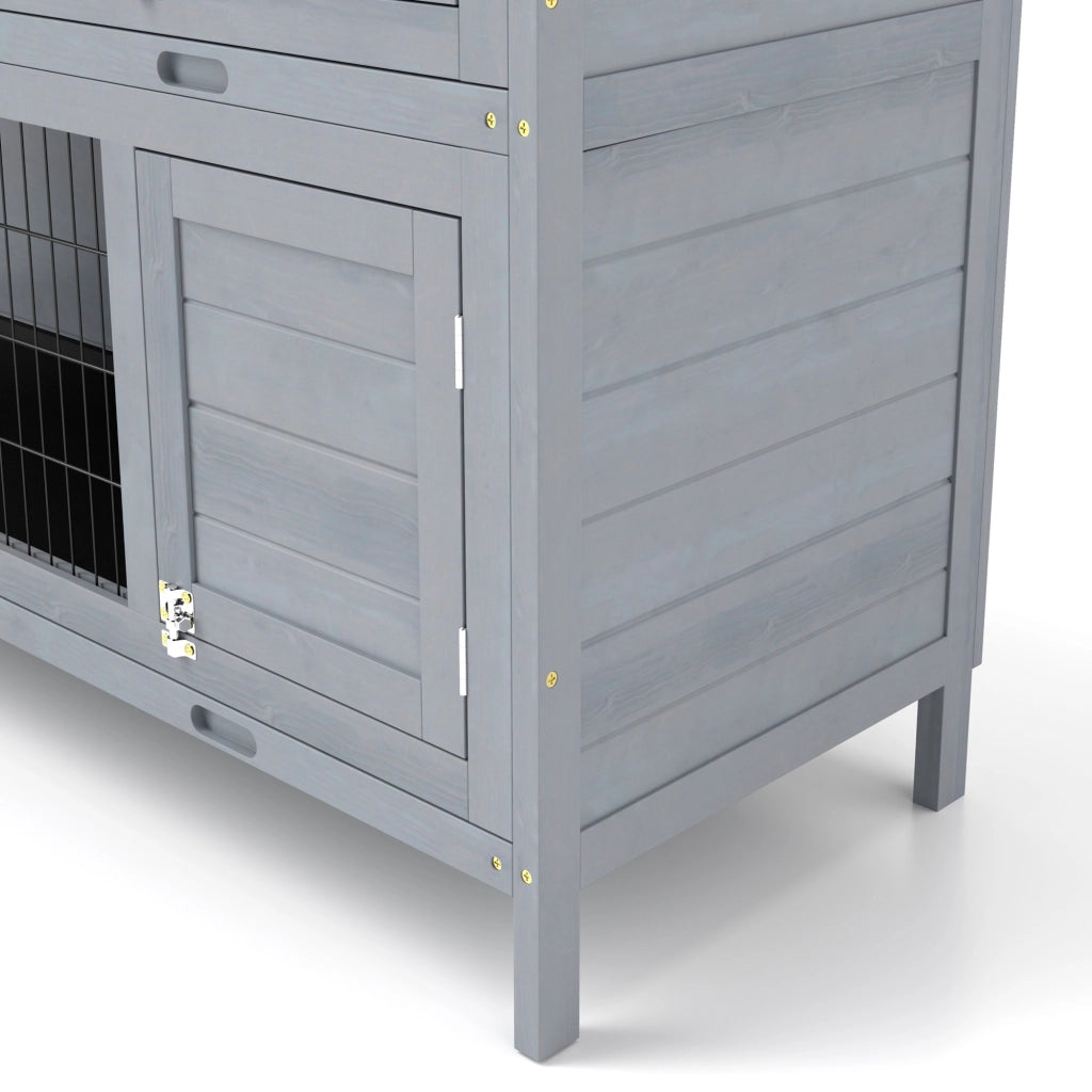 Gabbia per conigli in legno a 2 piani ¨C zephmum ¨C grigio 136x50x93 cm