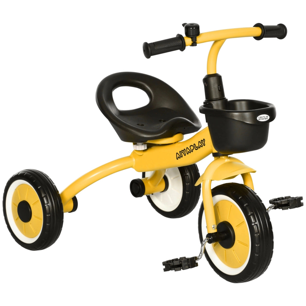 Triciclo per Bambini con Seduta Regolabile 70.5x50x58 cm Struttura in Metallo Giallo