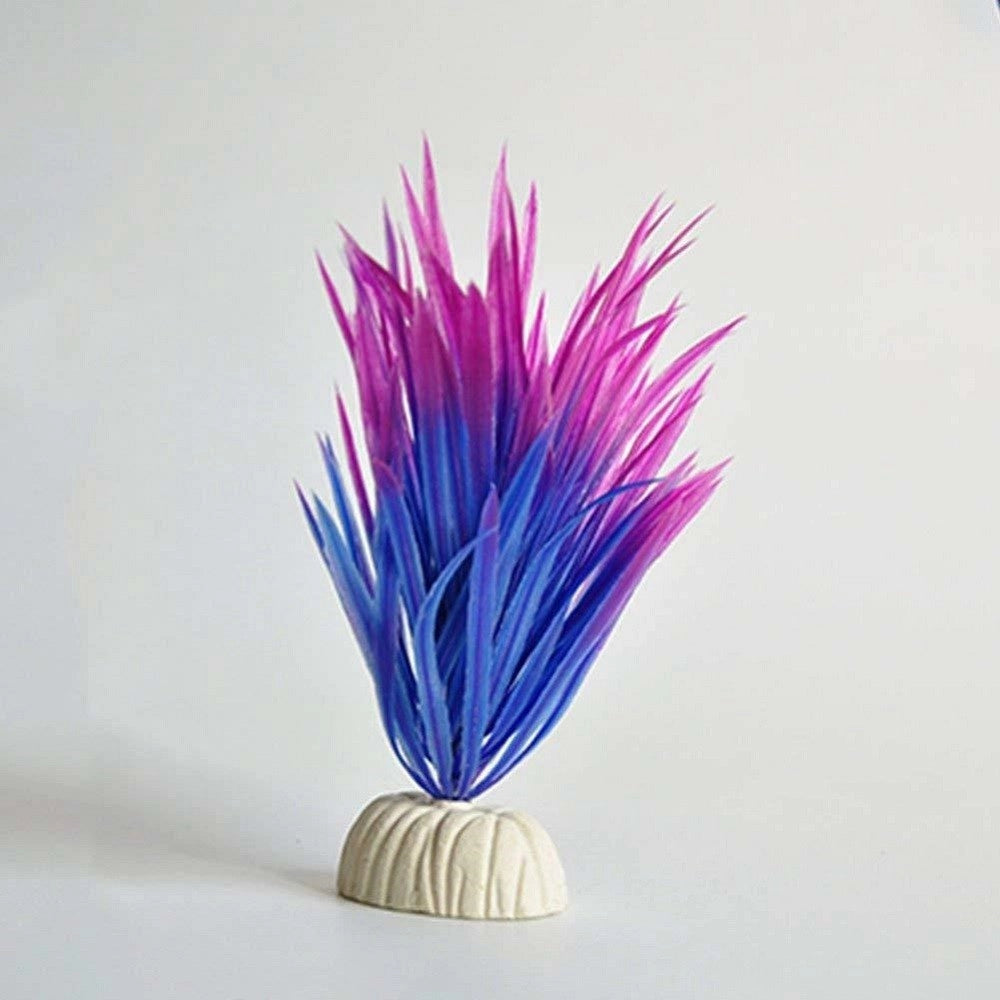 Trade Shop - Pianta Piantina Artificiale Per Acquario Piante Finte Plastica Viola Blu Punta -