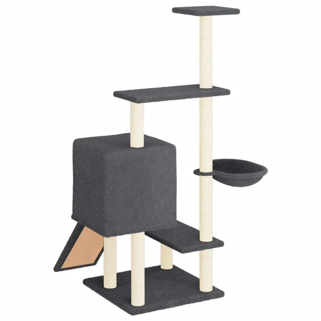 Tiragraffi per gatti torre per arrampicata giocattolo piattaforma per arrampicata con tiragraffi in sisal scuro 130,5 cm grigio 02_0022652